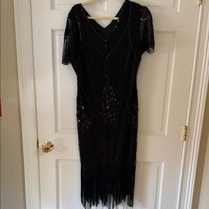 Black Sequin Fringe Dress